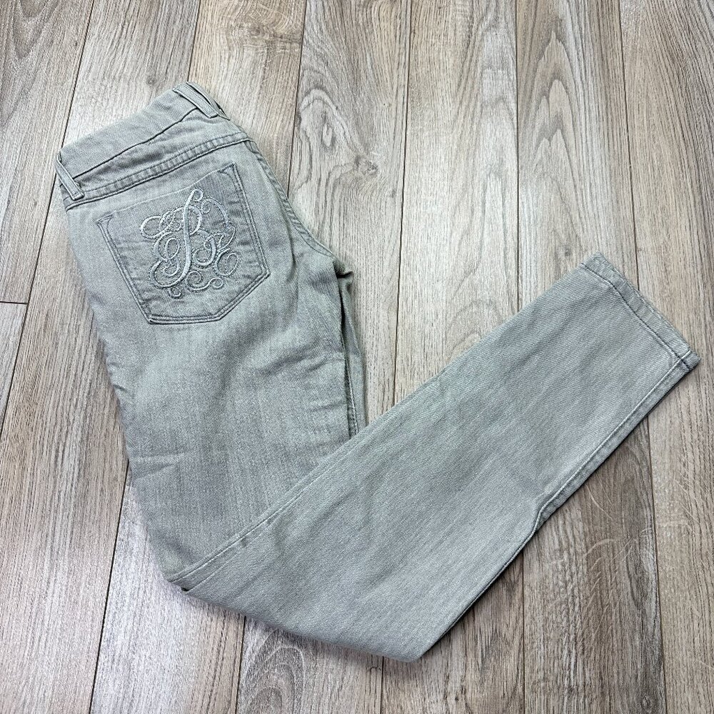 Bebe Jeans Womens 24 Silver Gray Skinny Embroidered Pockets*